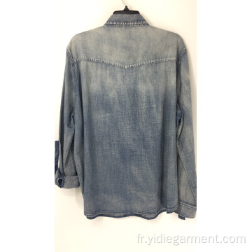 Chemise en jean brodée à manches longues pour femme